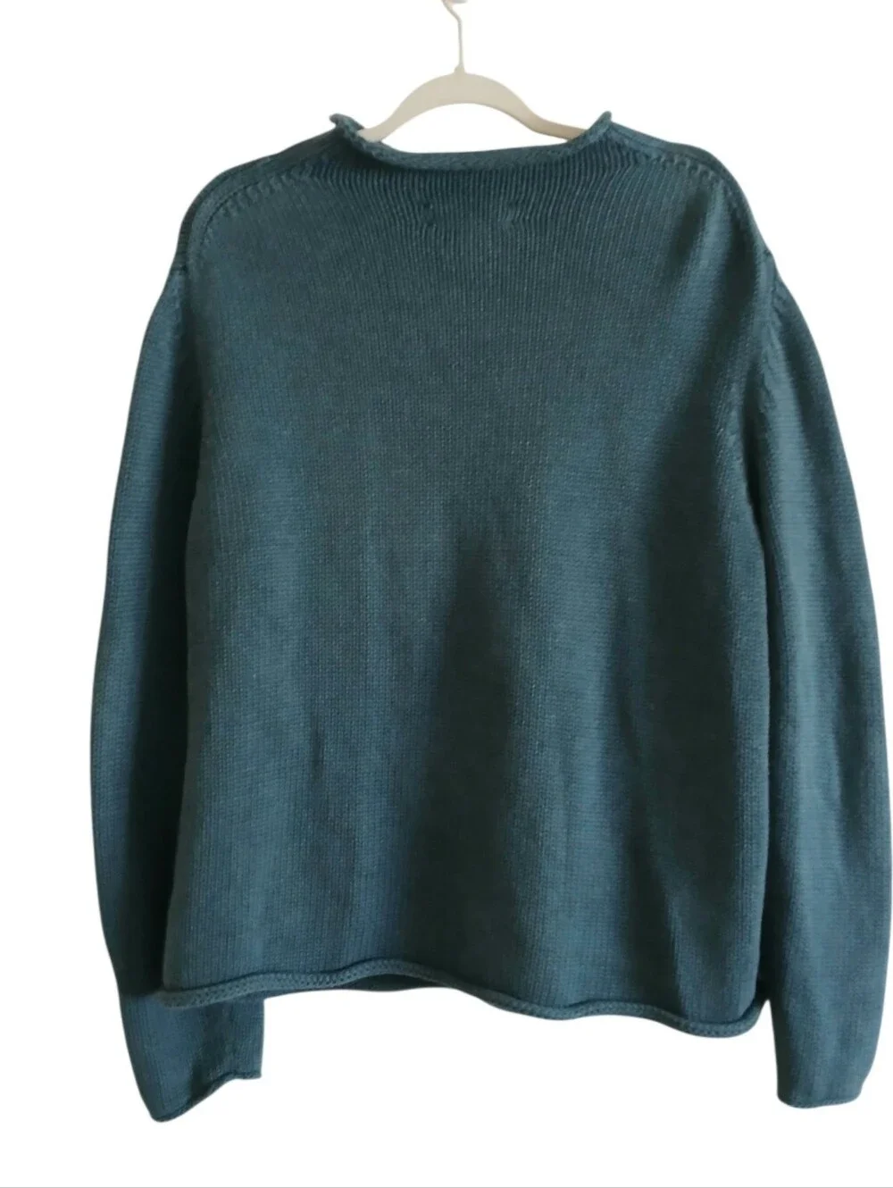 VINTAGE J CREW 1988 Rollneck 100% Cotton Sweater L Teal Thick Ribbed Preppy